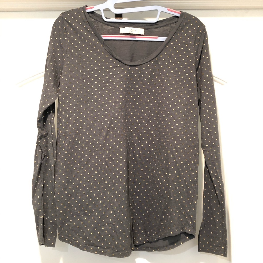LOFT Maternity - olive green w gold polka dots